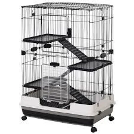 BOXED PAWHUT FOUR-TIER SMALL ANIMAL CAGE, FOR BUNNIES, FERRETS, CHINCHILLAS W/ WHEELS, TRAY - BLACK