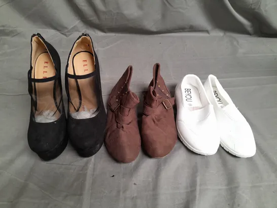 APPROXIMATELY 15 PAIRS OF LADIES SHOES. ASSORTED SIZES, COLOURS AND STYLES