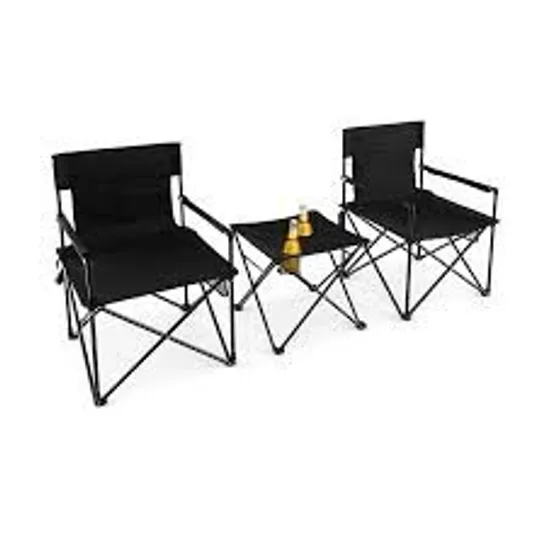 BOXED OUTDOOR FOLDING CAMPING CHAIRS AND TABLE SET - BLACK (1 BOX)