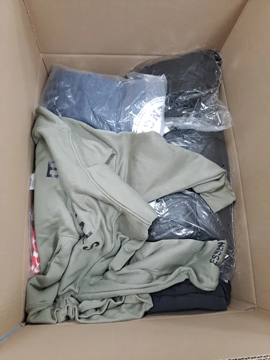 BOX OF APPROX. 50 ASSORTED CLOTHING VARYING IN SIZE/COLOUR/STYLE TO INCLUDE:  TOPS, TROUSERS, JUMPERS