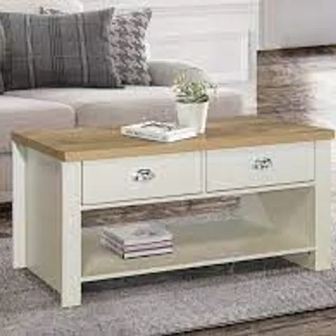 BIRLEA HIGHGATE 2 DRAWER COFFE TABLE IN CREAM & OAK AFFECT 