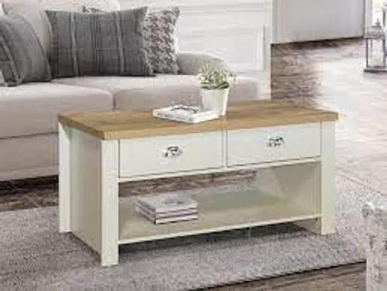 BIRLEA HIGHGATE 2 DRAWER COFFE TABLE IN CREAM & OAK AFFECT 