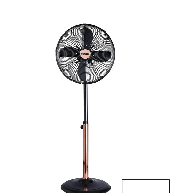 TOWER T6430000B CAVALETTO 16” METAL PEDESTAL FAN WITH 3 SPEED SETTINGS AND COPPER MOTOR, 50W, ROSE GOLD AND BLACK