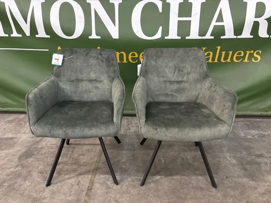 SET OF 2 DESIGNER GREEN VELVET CHAIRS WITH BLACK METAL LEGS (2 ITEMS)