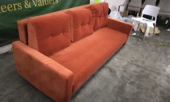 QUALITY DESIGNER LOUNGE CO VINTAGE SOFABED IN RUSTY ORANGE PLUSH FABRIC