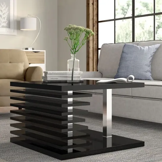 BOXED LINNEY FLOOR SHELF STORAGE COFFEE TABLE BLACK GLOSS