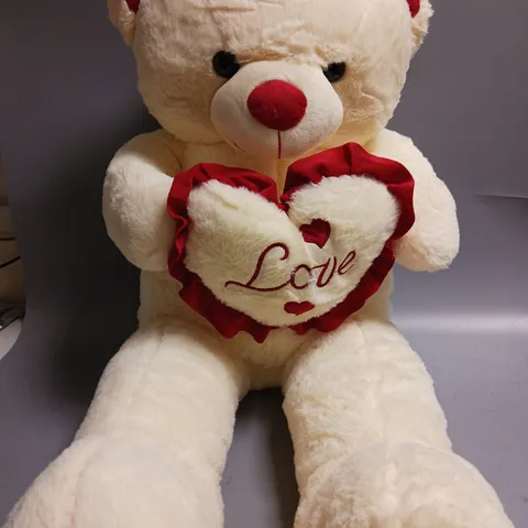 UNBRANDED STUFFED WHITE TEDDY BEAR HOLDING LOVE HEART 