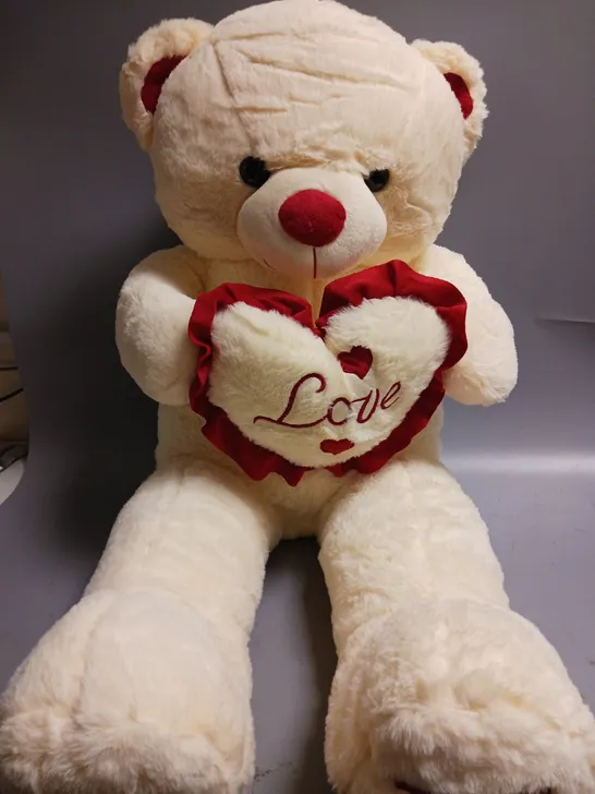 UNBRANDED STUFFED WHITE TEDDY BEAR HOLDING LOVE HEART 