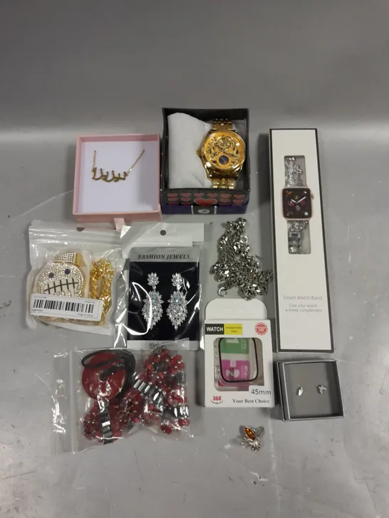 APPROXIMATELY 30 ASSORTED JEWELLERY PRODUCTS TO INCLUDE NECKLACES, WATCHES, EARRINGS ETC