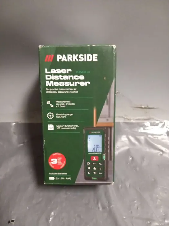 THREE BOXED PARKSIDE LASER DISTANCE MEASURER PLEM50 D4