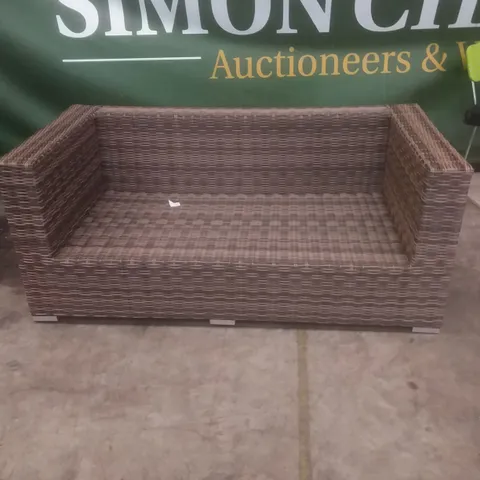 RATTAN EFFECT 2 SEATER GARDEN SOFA BROWN