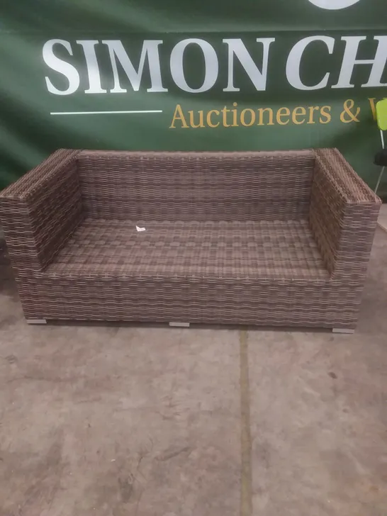 RATTAN EFFECT 2 SEATER GARDEN SOFA BROWN