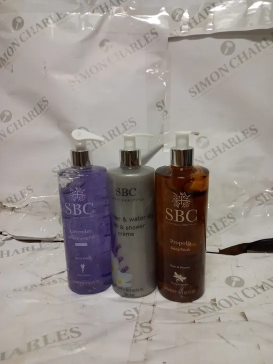 LOT OF 3 SBC CLEANING PRODUCTS TOO INCLUDE BODY WASH , BATH AND SHOWER CRERME AND MOISTURISING GEL 