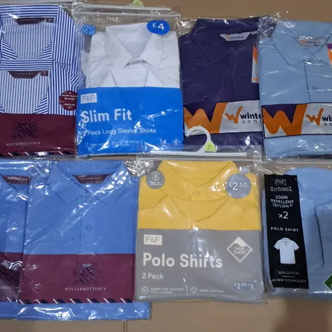 LOT OF APPROXIMATELY 60 ASSORTED PACKS OF SCHOOL POLO SHIRTS AND BLOUSES IN VARIOUS SIZES