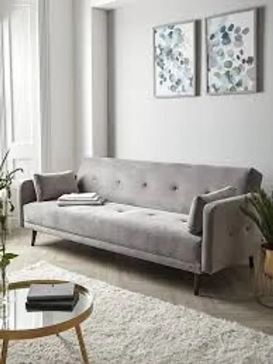 BOXED QUALITY DESIGNER CADIZ VELVET SOFA BED IN GREY (1 BOX)