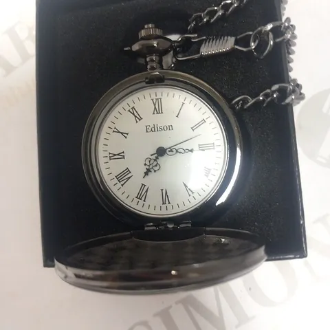 MENS EDISON POCKET WATCH – QUARTZ MOVEMENT – CHAIN AND GIFT BOX INCLUDED