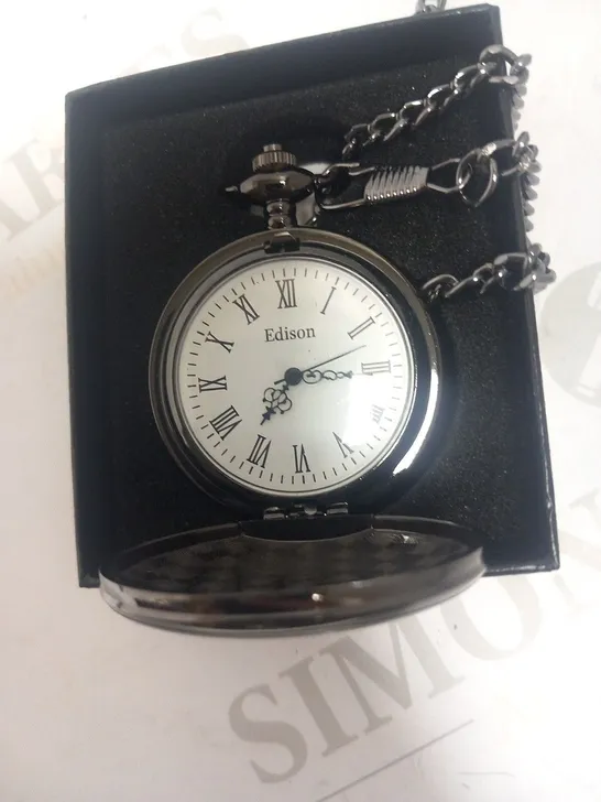 MENS EDISON POCKET WATCH – QUARTZ MOVEMENT – CHAIN AND GIFT BOX INCLUDED