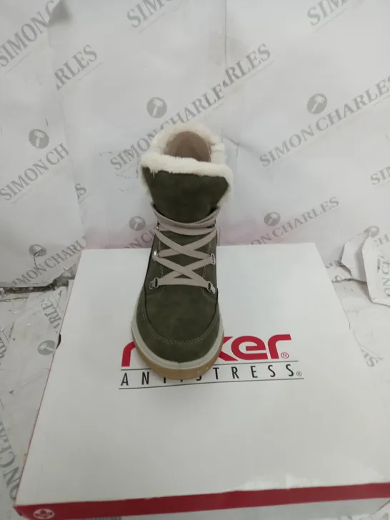 BOXED PAIR OF RIEKER ANTISTRESS HIKING BOOTS, KHAKI - SIZE 6