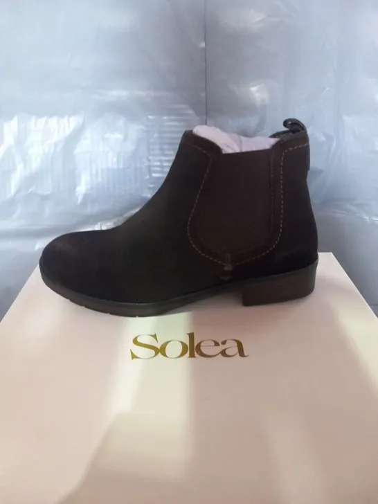 BOXED SOLEA DIXON BROWN SUEDE ANKLE BOOTS SIZE 3