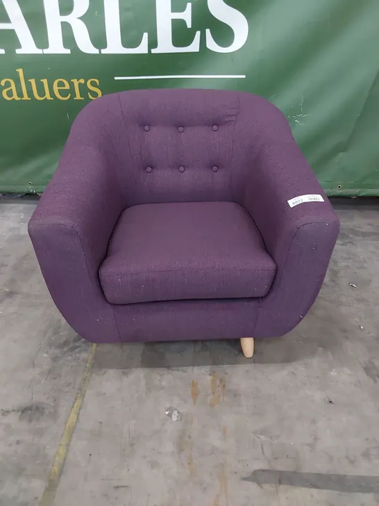 DESIGNER BUTTONED BACK EASY CHAIR PURPLE FABRIC 