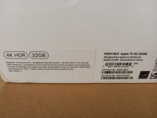 BOXED APPLE TV 4K HDR 32GB BOX - MXGY2B/A