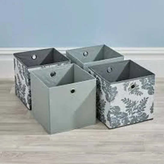 BAGGED FOLDING 2 GREY 2 FLORAL SQUARE STORAGE UTILITY BOX FABRIC CUBE 4PCS (1 ITEM)