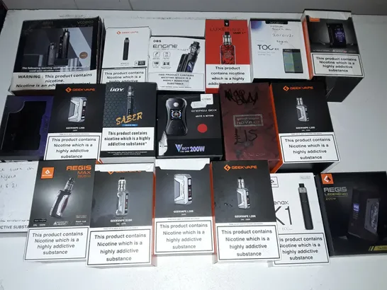 LOT OF 19 ASSORTED E-CIGS TO INCLUDE GEEK VAPE AND IJOY