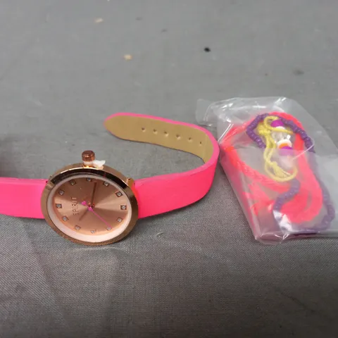 BOXED SPIRIT ROSE GOLD EFFECT WATCH W. HOT PINK STRAPS