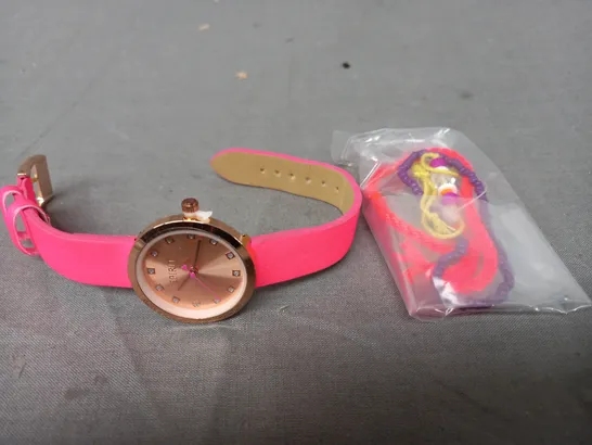 BOXED SPIRIT ROSE GOLD EFFECT WATCH W. HOT PINK STRAPS