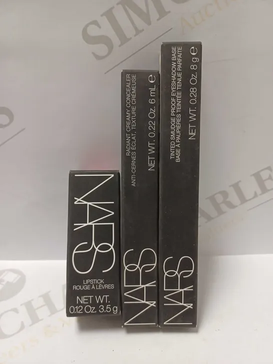 LOT OF 3 NARS PRODUCTS TO INCLUDE CONCEALER #MED/DARK 1.5, EYESHADOW BASE #MEDIUM, LIPSTICK #DOLCE VITA 