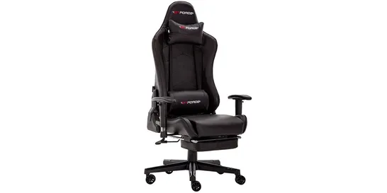 BOXED DESIGNER GT FORCE FORMULA PS LEATHER RACING SPORTS OFFICE CHAIR WITH FOOTSTOOL IN BLACK 