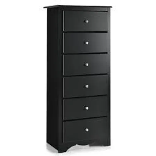 BOXED COSTWAY CHEST OF DRAWERS FREE STANDING 6 DRAWERS WOODEN STORAGE CABINET W/ METAL HANDLES - BLACK