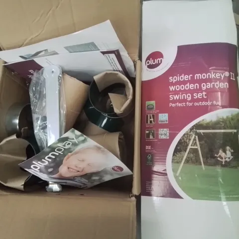 TWO BOXES OF PLUM SPIDER MONKEY II WOODEN GARDEN SWIN ACCESSORIES 