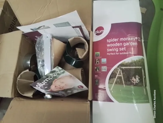 TWO BOXES OF PLUM SPIDER MONKEY II WOODEN GARDEN SWIN ACCESSORIES 