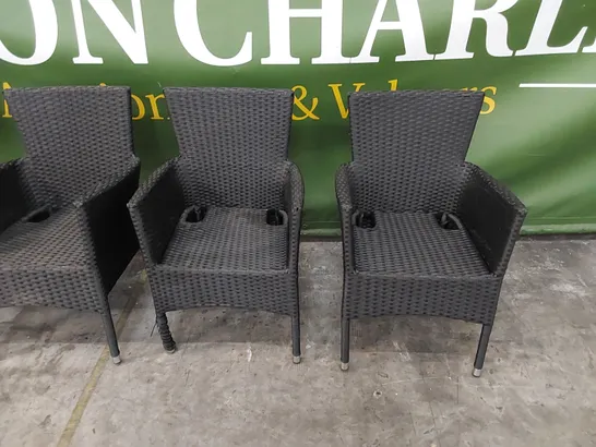 DESIGNER SET OF 4 BLACK RATTAN CHAIRS