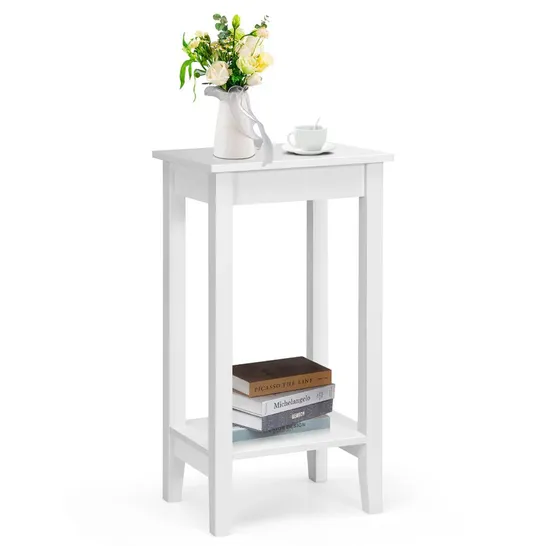 BOXED BEDSIDE TABLE SOFA END TABLE WITH 2 STORAGE SHELVES - WHITE