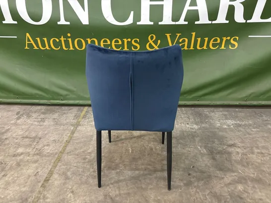 DESIGNER BLUE VELVET DINING CHAIR WITH BLACK METAL LEGS 