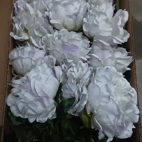 BOX OF 24 BRAND NEW SIGNATURE SILK FLOWERS 68CM PEONY SPRAY W/1 FLOWER, 1 BUD & 5 LEAVES - LIGHT PURPLE