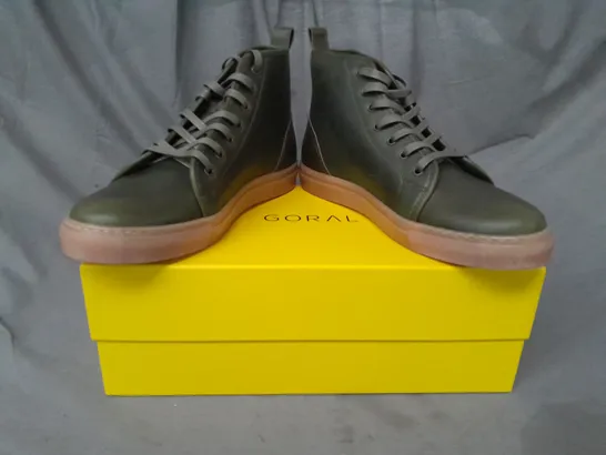 BOXED PAIR OF GORAL ANKLE BOOTS IN GREEN SIZE 10