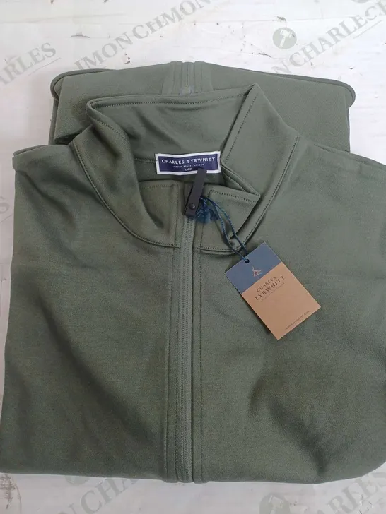 CHARLES TYRWHITT OLIVE PERFORMANCE LONG SLEEVE FUNNEL NECK JACKET - LARGE