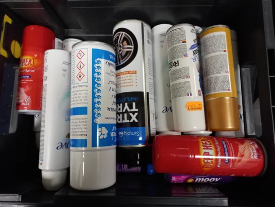 BOX OF APPROXIMATELY 20 ASSORTED AEROSOLS TO INCLUDE PET CLIPPER SPRAY, DOVE FRESH, DEEP HEAT - COLLECTION ONLY