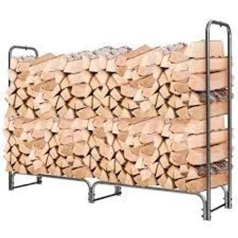 BOXED COSTWAY FIREWOOD STORAGE LOG RACK HEAVY DUTY IRON LOG HOLDER W/ WATERPROOF PVC COVER - GREY