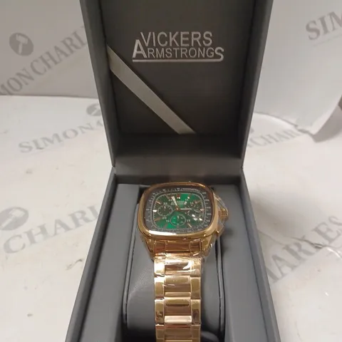 BOXED VICKERS ARMSTRONGS CLASSIQUE QUARTZ MOVEMENT GOLD COLOUR STAINLESS STEEL CHAIN LINK WATCH 