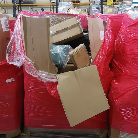 PALLET OF ASSORTED HOUSEHOLD ITEMS AND CONSUMER PRODUCTS. INCLUDES; SENSOR BIN, BOXED FURNITURE ETC 