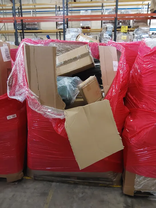 PALLET OF ASSORTED HOUSEHOLD ITEMS AND CONSUMER PRODUCTS. INCLUDES; SENSOR BIN, BOXED FURNITURE ETC 