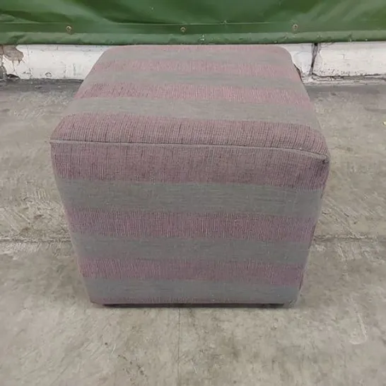 DESIGNER FABRIC UPHOLSTERED SILVER AND PURPLE LINED CUBE FOOTSTOOL 