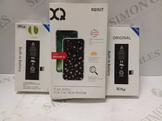 BOX OF APPROXIMATELY 15 ASSORTED HOUSEHOLD ITEMS TO INCLUDE ORIGINAL 6S PLUS BUILT IN BATTERY, XQISIT FLEX SHELL FOR IPHONE X, 6PLUS BUILT IN BATTERY, ETC