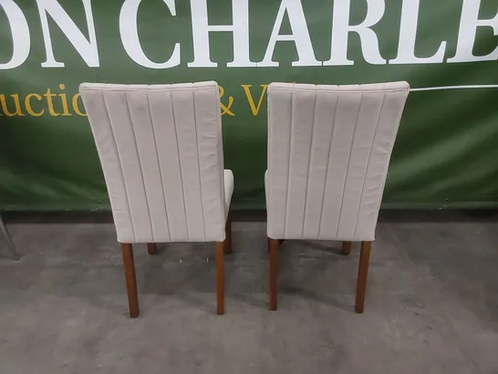 SET OF 2 SALISBURY MINK VELVET DINING CHAIRS WITH DARK WOOD LEGS 