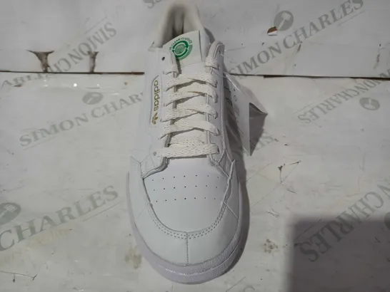 BOXED PAIR OF ADIDAS CONTINENTAL 80 SHOES IN WHITE/GREEN UK SIZE 8.5