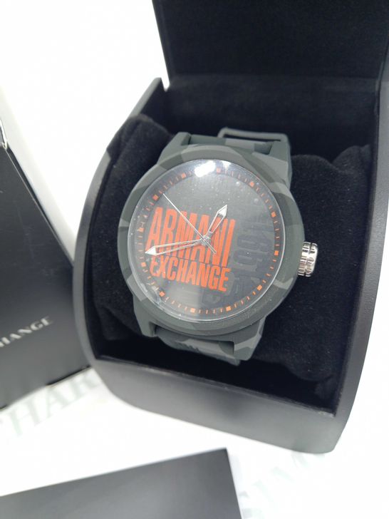 BRAND NEW BOXED ARMANI WATCH ATLC GREY AND ORANGE SILICONE RRP £268.5